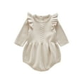 thumbnail image 1 of IBTOM CASTLE Newborn Infant Baby Girls Crochet Romper Knit Ruffles Long Sleeve Bodysuit Fall Winter Clothes for Photo Shoot 6-12 Months Apricot, 1 of 5