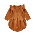 thumbnail image 1 of IBTOM CASTLE Newborn Infant Baby Girls Crochet Romper Knit Ruffles Long Sleeve Bodysuit Fall Winter Clothes for Photo Shoot 6-12 Months Brown, 1 of 6