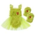 thumbnail image 1 of IBTOM CASTLE Newborn Infant Baby Girls Elk Christmas Costume Heart Faux Fur Tulle Tutu Romper Dress with Socks Fancy Dress up Carnival Party Outfit 6-12 Months Green - Heart, 1 of 9