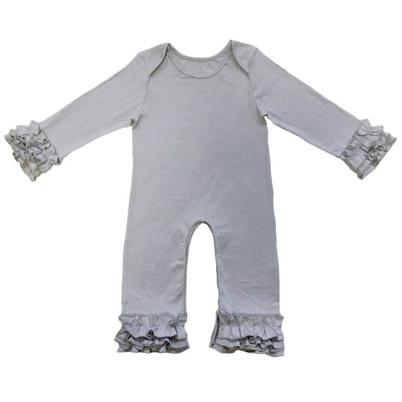 IBTOM CASTLE Newborn Infant Toddler Baby Boys Girls Icing Ruffle Romper Jumpsuit Pants Bodysuit Long Sleeve Pajama Nightwear Birthday Clothes Playwear 6-9 Months Gray