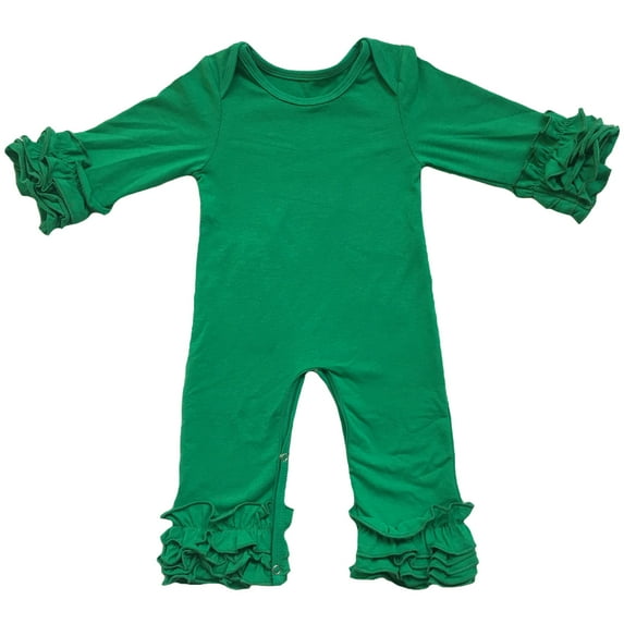 IBTOM CASTLE Newborn Infant Toddler Baby Boys Girls Icing Ruffle Romper Jumpsuit Pants Bodysuit Long Sleeve Pajama Nightwear Birthday Clothes Playwear 18-24 Months Green