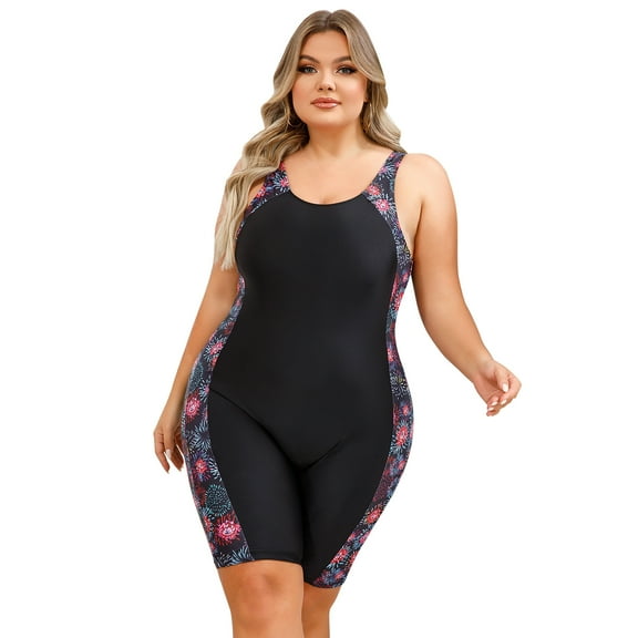 IBTOM CASTLE Plus Size One Piece Swimsuit for Women Tummy Control Bathing Suit Sun Protection UPF 50  Rash Guard Surfing Swimwear 2XL Black - Firework