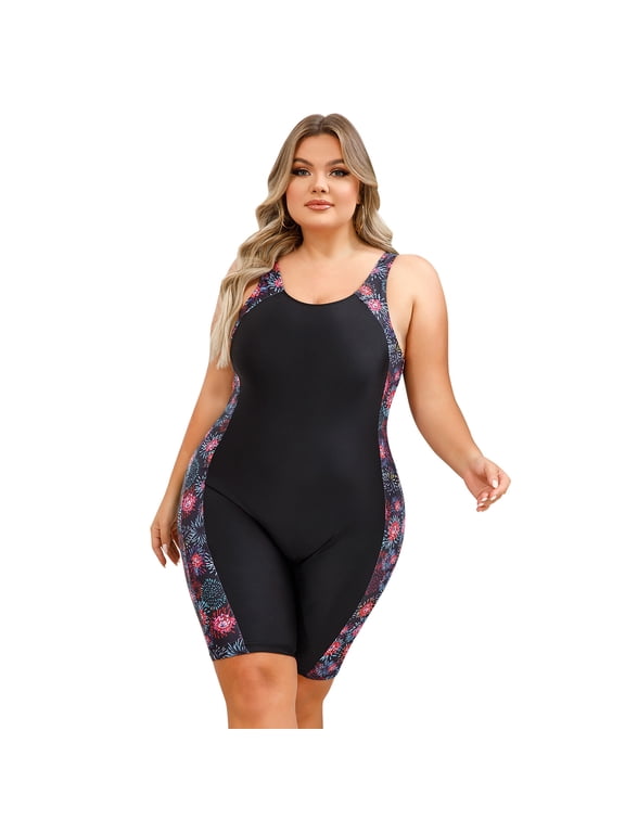 Plus Size One Piece Swimsuit for Women Tummy Control Bathing Suit Sun Protection UPF 50+ Rash Guard Surfing Swimwear 3XL Black - Firework
