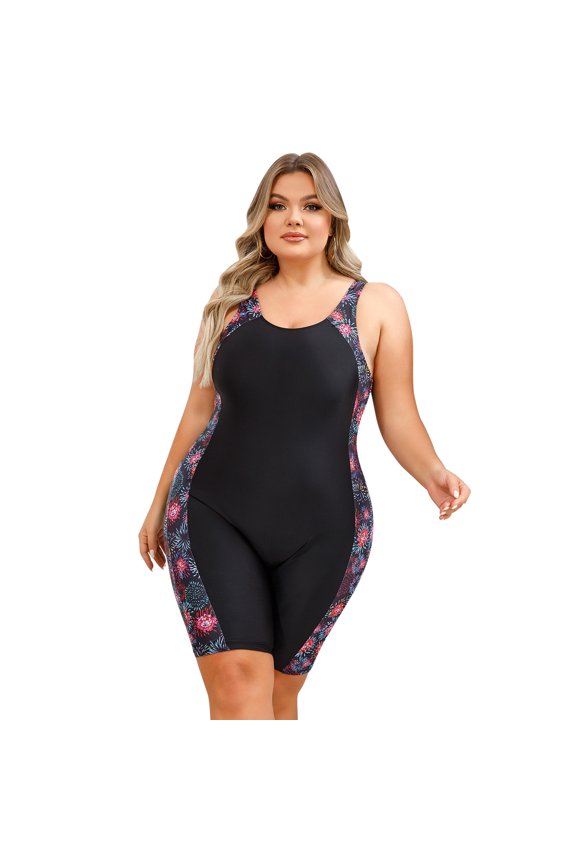 Plus Size One Piece Swimsuit for Women Tummy Control Bathing Suit Sun Protection UPF 50+ Rash Guard Surfing Swimwear 4XL Black - Firework