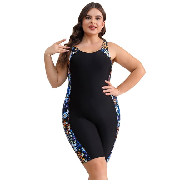 IBTOM CASTLE Plus Size One Piece Swimsuit for Women Tummy Control Bathing Suit Sun Protection UPF 50+ Rash Guard Surfing Swimwear L Black - Sunflower