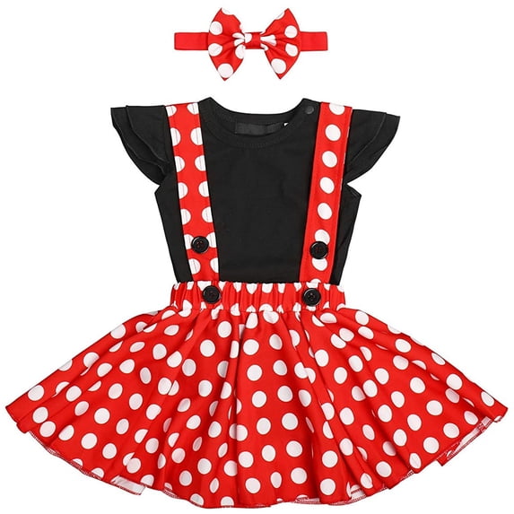 IBTOM CASTLE Polka Dots Tutu Costume for Baby Girl Princess 1st Birthday Party,Dress Up w/Overall Suspender Skirt,Headband 18-24 Months Black+red