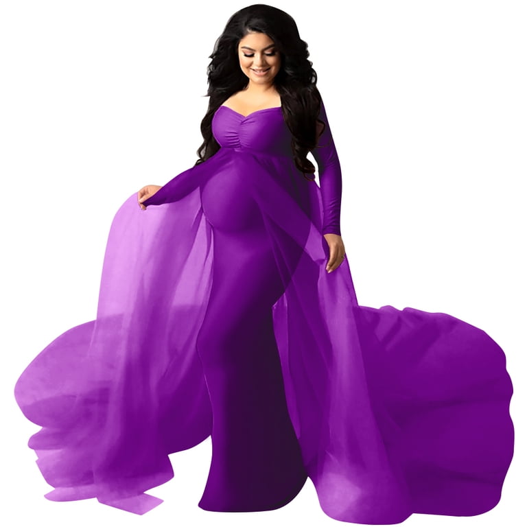 purple fitted maternity dress Bump It Up Women's Maternity Plus Size Dark Purple Tiered Frill Maxi Dress Size 12