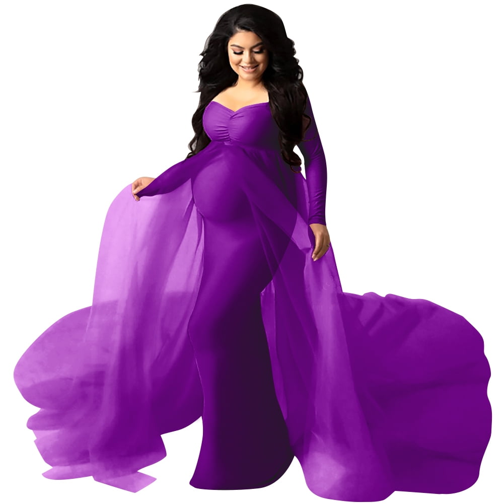 Ibtom Castle Pregnant Women Elegant Maternity Off Shoulders Half Circle Mermaid Chiffon Fitted Gown Slim Maxi Photography Dress XXL Purple Ibtom Castle Pregnant Women Elegant Maternity Off Shoulders Half Circle Mermaid Chiffon Fitted Gown Slim Maxi Photography Dress XXL Purple