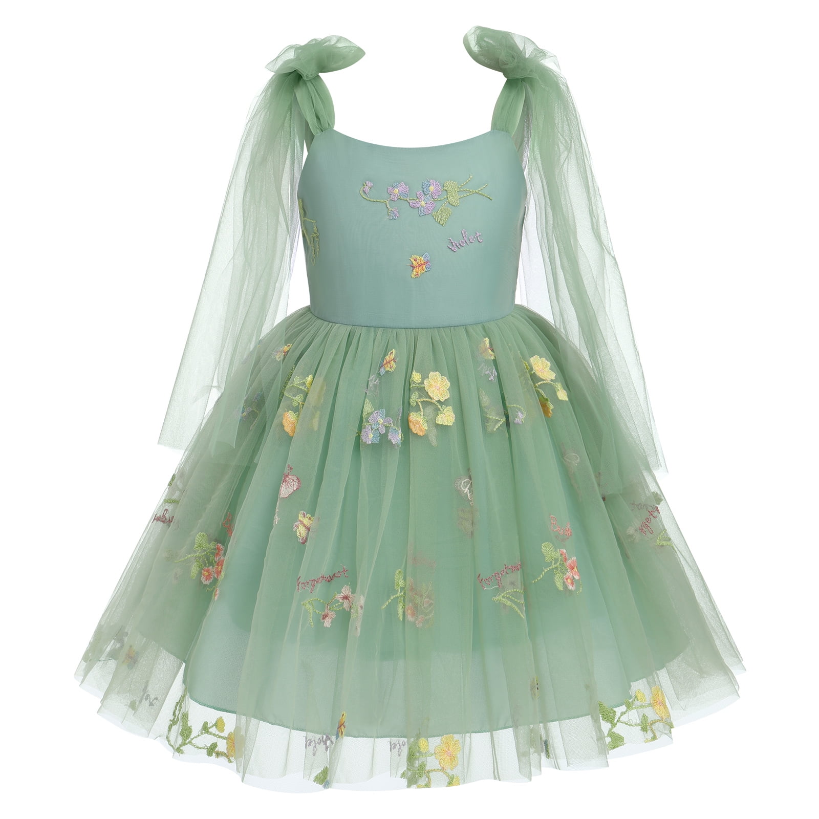 IBTOM CASTLE Flower Girl Floral Lace Tulle Dress Princess Backless Wedding Junior Bridesmaid Pageant Communion Dance Maxi Gown 5-6 Years Green