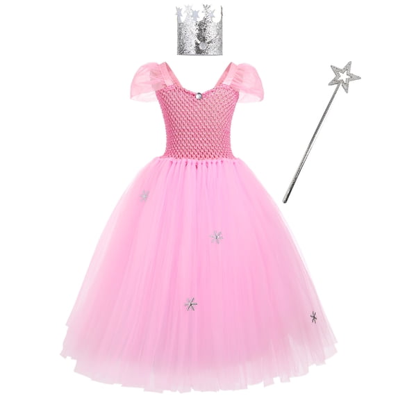 IBTOM CASTLE Princess Peach Costume for Girls Kids Halloween Birthday Party Dress up Cosplay Outfit with Accessories Crown Wand 4-5 Years Pink