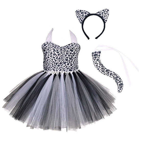 IBTOM CASTLE Prinecss Jungle Animal Costume for Girls Giraffe Tiger Tutu Birthday Christmas Halloween Dress up Outfits with Headband Tails 5-6 Years Panther