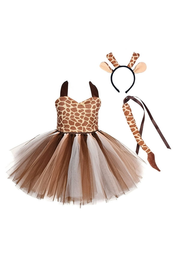 Prinecss Jungle Animal Costume for Girls Giraffe Tiger Tutu Birthday Christmas Halloween Dress up Outfits with Headband Tails 7-8 Years Giraffe