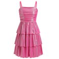 thumbnail image 1 of IBTOM CASTLE Teen Girl Glitter Ruffle Metallic Adjustable Spaghetti Straps Dress Square Neck Tiered Hemline Tween Pageant Homecoming Graduation Prom Outfits Junior Formal Easter Dress 9-10 Years Pink, 1 of 7