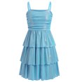 thumbnail image 1 of IBTOM CASTLE Teen Girl Glitter Ruffle Metallic Adjustable Spaghetti Straps Dress Square Neck Tiered Hemline Tween Pageant Homecoming Graduation Prom Outfits Junior Formal Easter Dress Sky Blue, 1 of 7