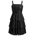 thumbnail image 1 of IBTOM CASTLE Teen Girl Glitter Ruffle Metallic Adjustable Spaghetti Straps Dress Square Neck Tiered Hemline Tween Pageant Homecoming Graduation Prom Outfits Junior Formal Easter Dress Black, 1 of 7