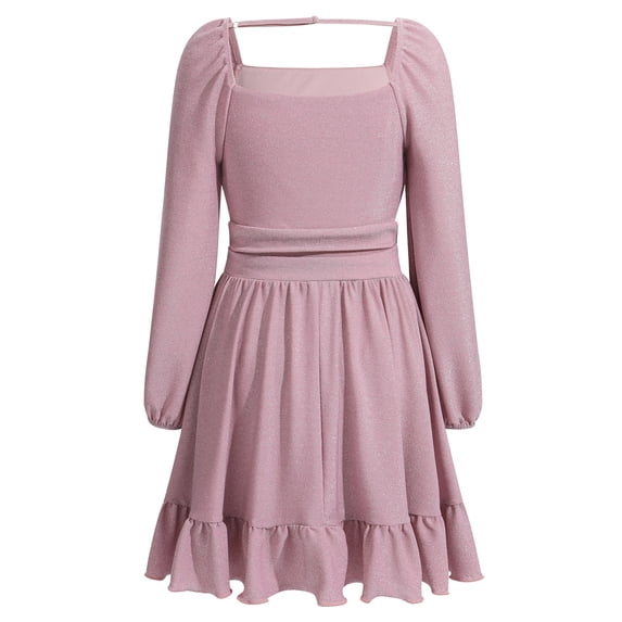 IBTOM CASTLE Teen Girl Sparkly Long Sleeve Formal Party Dress Junior Christmas Halloween Glitter Holiday Dress Tween Fancy Birthday Sneaker Ball Gown Pink