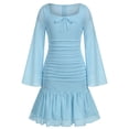 thumbnail image 1 of IBTOM CASTLE Teen Girls Dress Graduation Dress for Girls Long Bell Sleeve Mermaid Hem Prom Bodycon Dress With Shorts Bowknot Slim Fit Dresses Homecoming Birthday Outfit Blue, 1 of 7