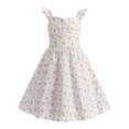 thumbnail image 1 of IBTOM CASTLE Teen Summer Holiday Floral Dress Junior Beach Casual Sundress | Tween Self Tie Back Flutter Sleeve Tea Party Back to School Prom Dress Beige, 1 of 7