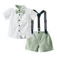 thumbnail image 1 of IBTOM CASTLE Toddler Baby Boys Formal Suit Gentleman Wedding Baptism Christening Outfits Bowtie Shirt + Suspender Shorts Pants Overalls Clothes 3-4 Years Green, 1 of 8