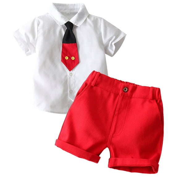 IBTOM CASTLE Toddler Baby Boys Gentleman Birthday Outfits Necktie Shirt + Suspender + Short Pants Clothes Set for Cake Smash 2-3 Years White