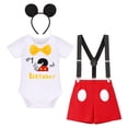 thumbnail image 1 of IBTOM CASTLE Toddler Baby Boys Mouse Cosplay Bowtie Romper + Suspenders + PP Pants + Mouse Headband 1st Birthday Outfit Halloween Cake Smash Tuxedo Clothes 2-3 Years White - My 2nd Birthday, 1 of 8