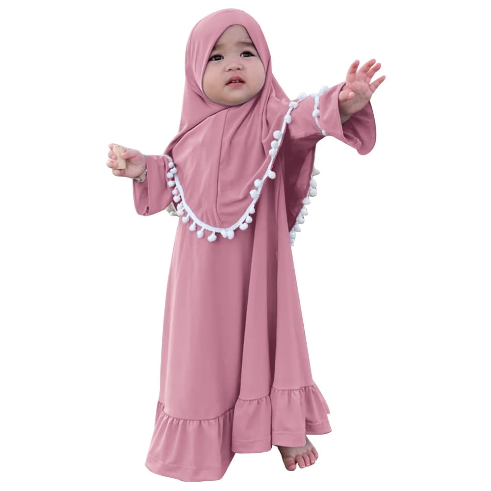 IBTOM CASTLE Toddler Baby Girl Abaya Dress with Hijab Long Sleeve
