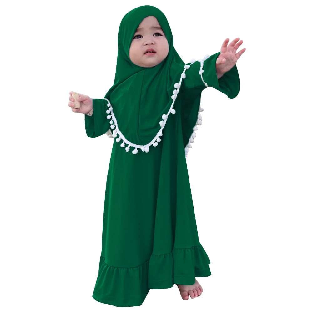IBTOM CASTLE Toddler Baby Girl Abaya Dress with Hijab Long Sleeve Smocked  Dress Islamic Dubai Full Cover Modest Muslim Dress 0-6 Months Green -  Walmart.com