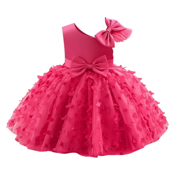 IBTOM CASTLE Toddler Baby Girl Butterfly Tutu Dress Bowknot Princess Flower Girl Wedding Pageant Birthday Party Dresses 12-18 Months Hot Pink