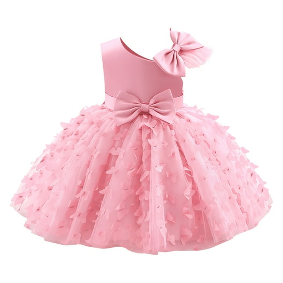 IBTOM CASTLE Toddler Baby Girl Butterfly Tutu Dress Bowknot Princess Flower Girl Wedding Pageant Birthday Party Dresses 12-18 Months Pink
