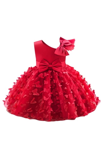 open lace back dress Girls' Red Burgundy Party Dress + Hair Bow + Girl Petticoat, Clothing Birthday 7 US Numeric main image 1