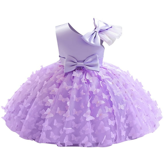 IBTOM CASTLE Toddler Baby Girl Butterfly Tutu Dress Bowknot Princess Flower Girl Wedding Pageant Birthday Party Dresses 18-24 Months Purple