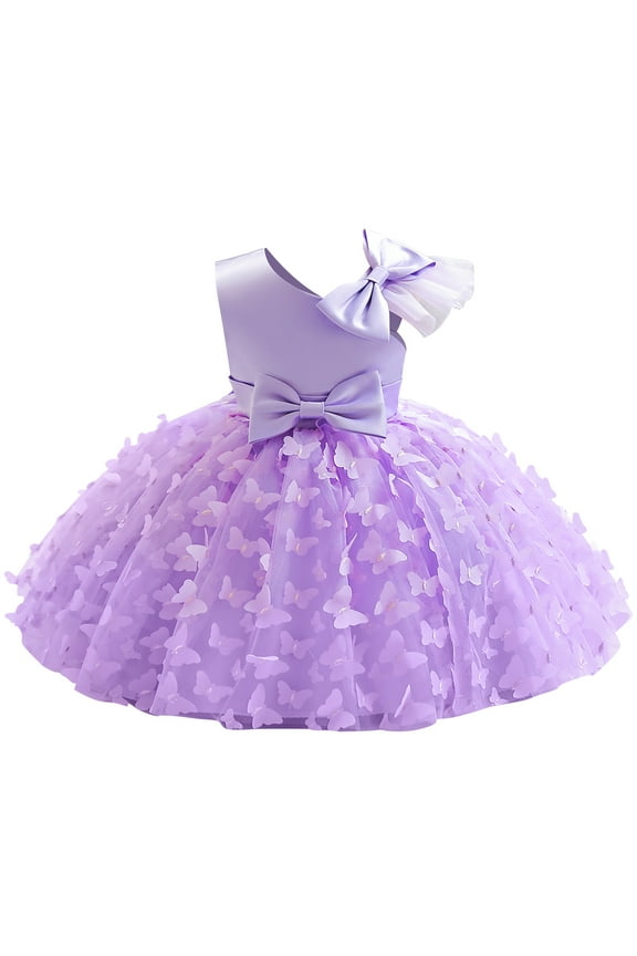 Toddler Baby Girl Butterfly Tutu Dress Bowknot Princess Flower Girl Wedding Pageant Birthday Party Dresses 3-4 Years Purple