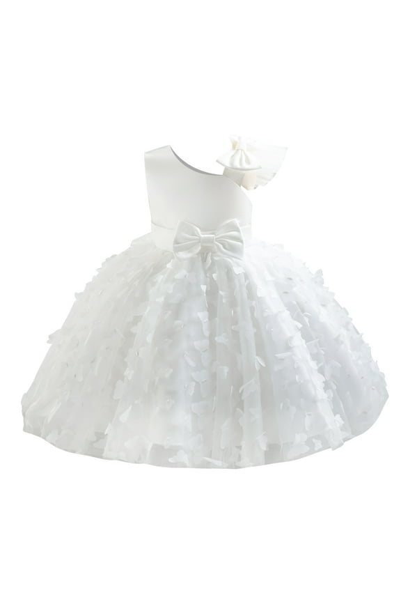 Toddler Baby Girl Butterfly Tutu Dress Bowknot Princess Flower Girl Wedding Pageant Birthday Party Dresses 4-5 Years White