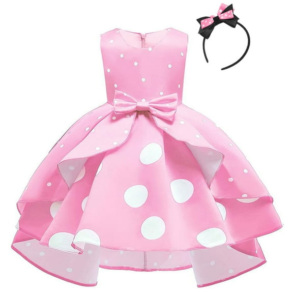 IBTOM CASTLE Toddler Baby Girl Polka Dots Mini Tutu Dress Mouse Ears Princess Costume Kids Birthday Fancy Dress up Halloween Christmas Carnival Party Cosplay Clothing Set 2-3 Years Pink