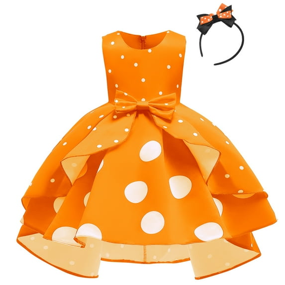 IBTOM CASTLE Toddler Baby Girl Polka Dots Mini Tutu Dress Mouse Ears Princess Costume Kids Birthday Fancy Dress up Halloween Christmas Carnival Party Cosplay Clothing Set 8-9 Years Orange