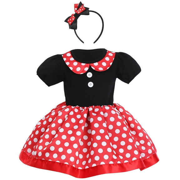 IBTOM CASTLE Toddler Baby Girl Polka Dots Princess Costume Birthday Party Fancy Dress up Halloween Cosplay Mouse Ears Dance Outfits 18-24 Months Red Black