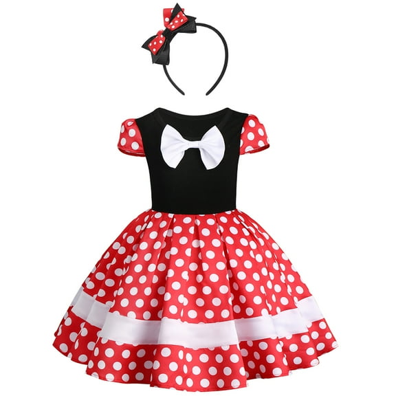 IBTOM CASTLE Toddler Baby Girl Polka Dots Princess Costume Birthday Party Fancy Dress up Halloween Cosplay Mouse Ears Dance Outfits 18-24 Months Red White Bow