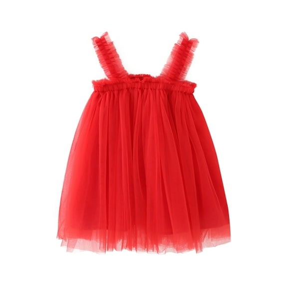 IBTOM CASTLE Toddler Baby Girl Princess Tutu Dress Tulle Bowknot Birthday Cake Smash Outfit Summer Wedding Dress for Photo Shoot 18-24 Months Red