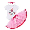 thumbnail image 1 of IBTOM CASTLE Toddler Baby Girls 1st/2nd/3rd Birthday Outfit Bunting Fancy Princess Romper+Rainbow Tutu Skirt+Headband 3PCS Clothes Set 2 Years Pink, 1 of 8