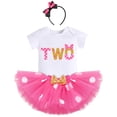 thumbnail image 1 of IBTOM CASTLE Toddler Baby Girls 1st 2nd 3rd Birthday Outfit Polka Dots Romper Tutu Skirt Mouse Ears Headband Cake Smash Clothes for Photo Props 2 Years Hot Pink, 1 of 8