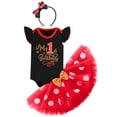 thumbnail image 1 of IBTOM CASTLE Toddler Baby Girls 1st 2nd 3rd Birthday Outfit Romper Top + Polka Dots Tutu Skirt + Headband Set for Cake Smash Photo Shoot 1 Year Black-My Birthday, 1 of 8