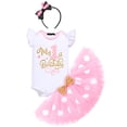 thumbnail image 1 of IBTOM CASTLE Toddler Baby Girls 1st 2nd 3rd Birthday Outfit Romper Top + Polka Dots Tutu Skirt + Headband Set for Cake Smash Photo Shoot 1 Year Pink-My Birthday, 1 of 8