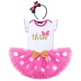 thumbnail image 1 of IBTOM CASTLE Toddler Baby Girls 1st 2nd 3rd Birthday Outfit Romper Top + Polka Dots Tutu Skirt + Headband Set for Cake Smash Photo Shoot 3 Years Hot Pink, 1 of 8