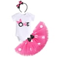 thumbnail image 1 of IBTOM CASTLE Toddler Baby Girls 1st 2nd Birthday Outfit Mini Polka Dots Romper Tutu Dress Mouse Ears Headband Princess Skirt Set for Photo Shoot 1 Year Hot Pink + Black, 1 of 8
