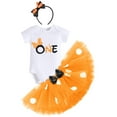 thumbnail image 1 of IBTOM CASTLE Toddler Baby Girls 1st 2nd Birthday Outfit Mini Polka Dots Romper Tutu Dress Mouse Ears Headband Princess Skirt Set for Photo Shoot 1 Year Orange + Black, 1 of 8