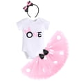 thumbnail image 1 of IBTOM CASTLE Toddler Baby Girls 1st 2nd Birthday Outfit Mini Polka Dots Romper Tutu Dress Mouse Ears Headband Princess Skirt Set for Photo Shoot 1 Year Pink + Black, 1 of 8