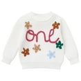 thumbnail image 1 of IBTOM CASTLE Toddler Baby Girls 1st Birthday Outfit Boho Embroidery One Sweater Top Knit Pullover Sweatshirt Fall Winter Clothes 1 Year White Flower, 1 of 8
