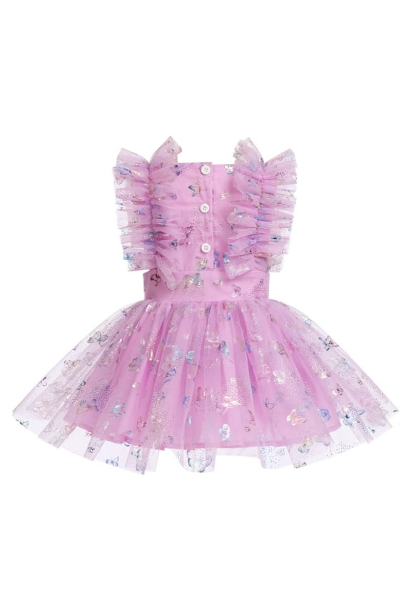 Toddler Baby Girls 1st Birthday Outfit Princes Dress with Diaper Cover Lace Ruffles Romper Tutu for Cake Smash Photo Shoot 0-6 Months Purple Butterfly