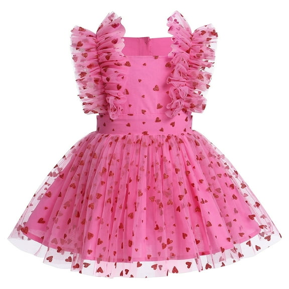 IBTOM CASTLE Toddler Baby Girls 1st Birthday Outfit Princes Dress with Diaper Cover Lace Ruffles Romper Tutu for Cake Smash Photo Shoot 12-18 Months Hot Pink Love Heart