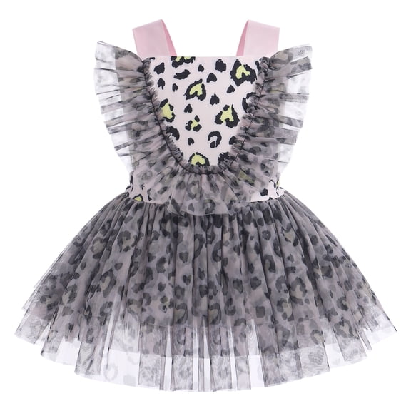 IBTOM CASTLE Toddler Baby Girls 1st Birthday Outfit Tulle Romper Princess Tutu Dress with Headband Cake Smash Photo Shoot Clothes Set 3-6 Months Brown Leopard
